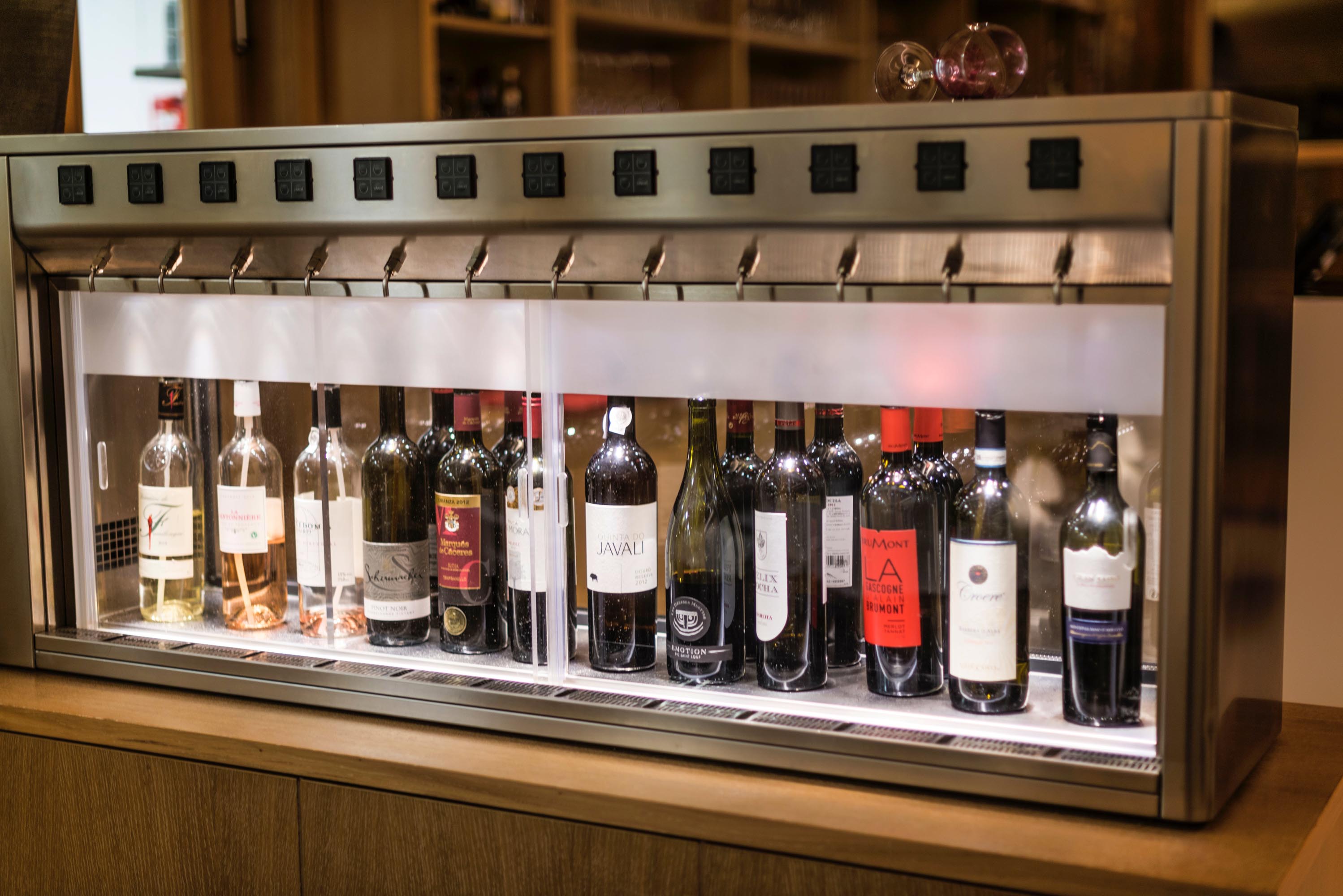 Bottles of wine in a display